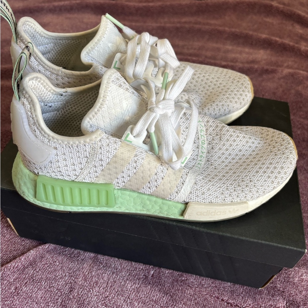 adidas Knit Runner Sneakers in White and Mint